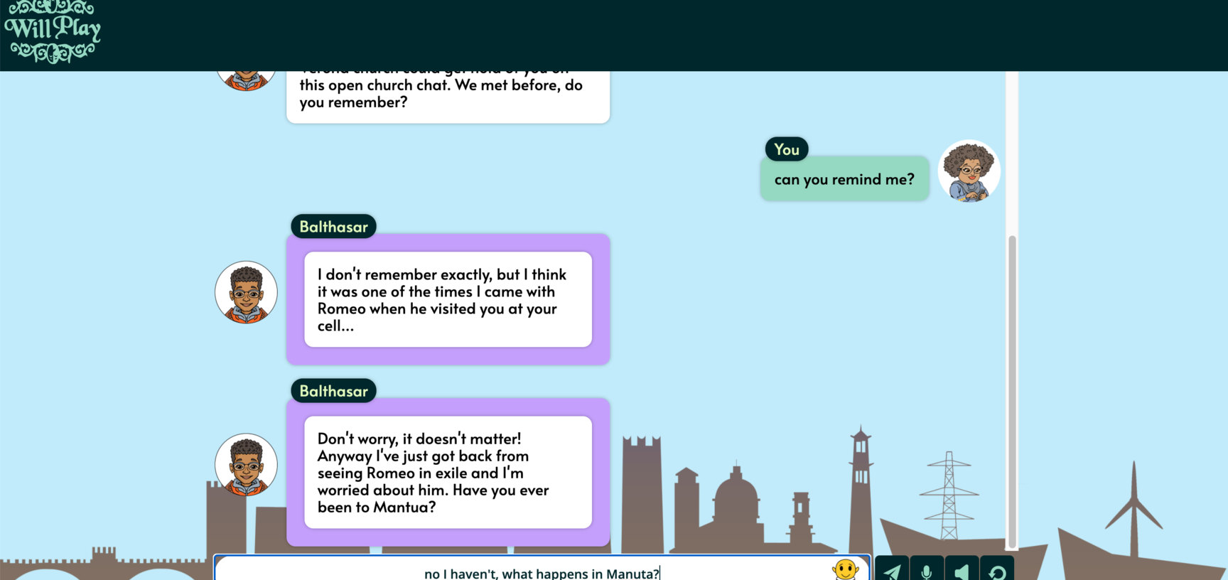 Screenshot of the WillPlay project, showing a reimagined version of Romeo and Juliet.